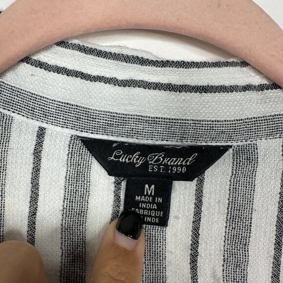 2/$30 Lucky Brand Striped Button-Down Shirt Gray Medium #BAG1 - Picture 5 of 7